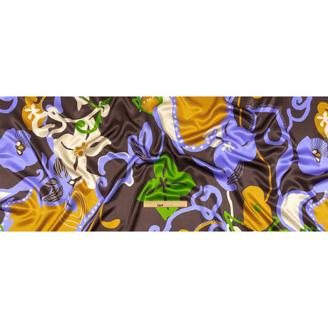 Italian Brown, Blue and Green Abstracted Floral Silk Charmeuse