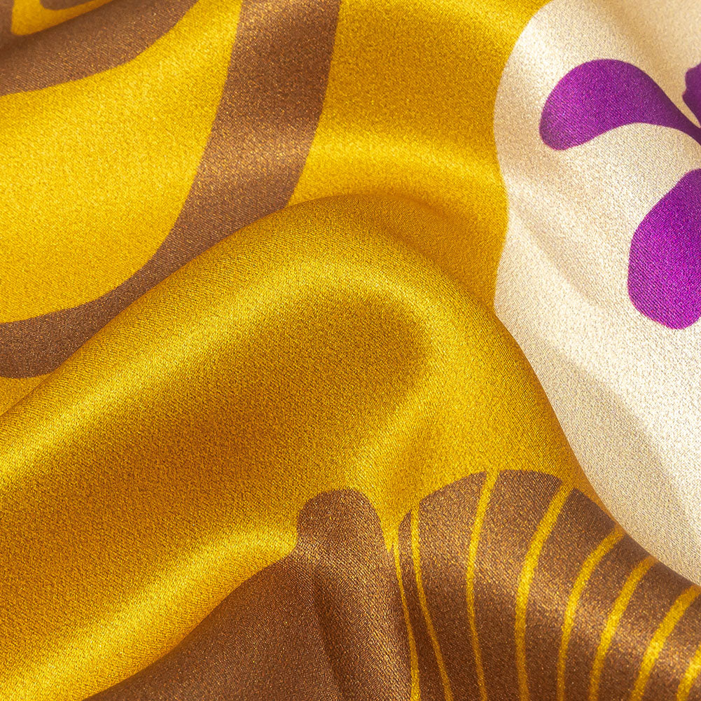 Italian Gold, Green and Purple Abstracted Floral Silk Charmeuse