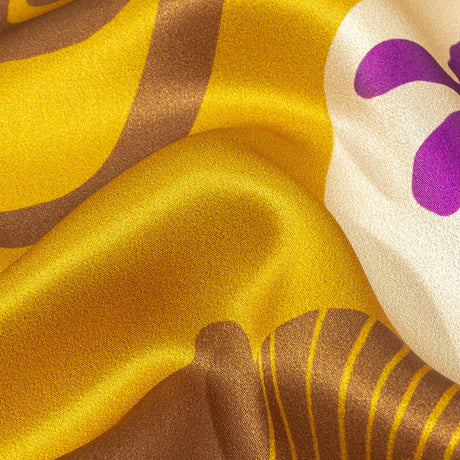 Italian Gold, Green and Purple Abstracted Floral Silk Charmeuse