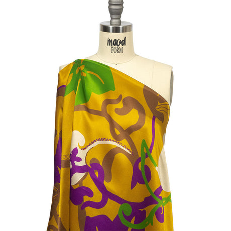 Italian Gold, Green and Purple Abstracted Floral Silk Charmeuse
