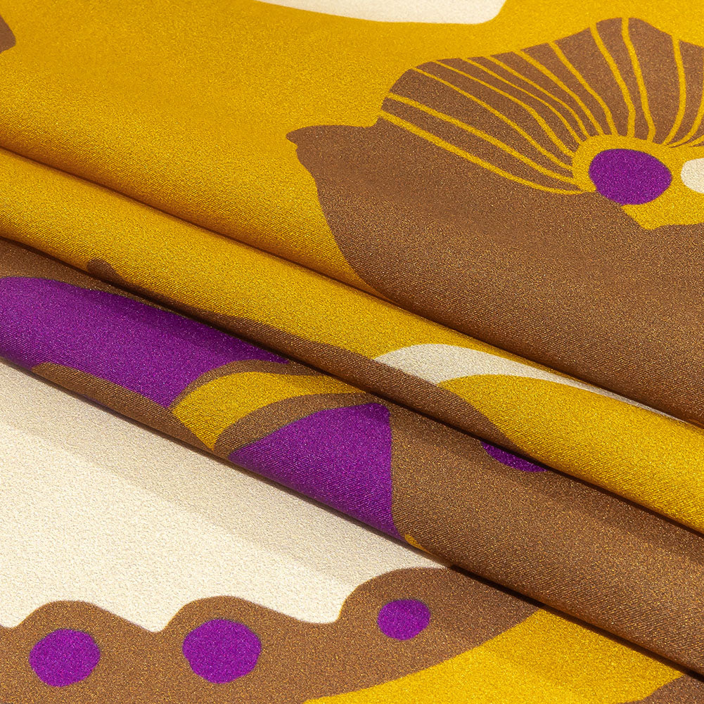 Italian Gold, Green and Purple Abstracted Floral Silk Charmeuse
