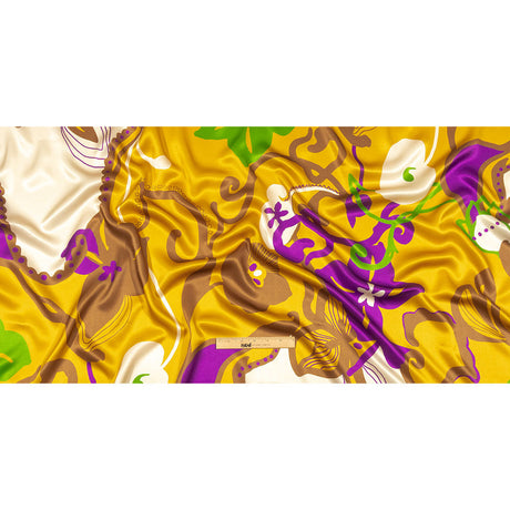 Italian Gold, Green and Purple Abstracted Floral Silk Charmeuse