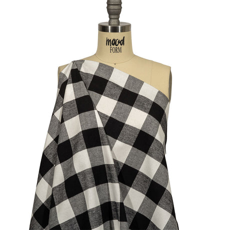 Balenciaga Italian Black and White Alyssum Buffalo Check Brushed Cotton Twill Flannel