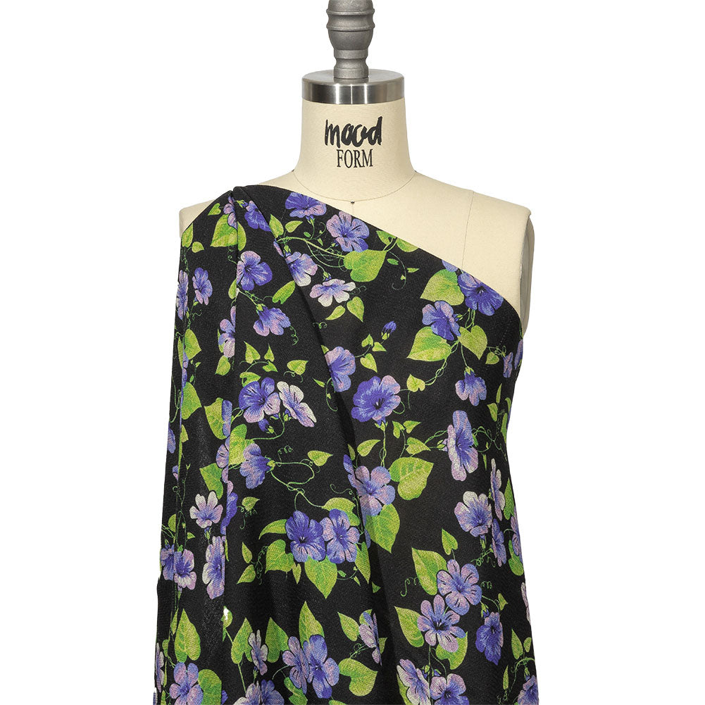 Balenciaga Italian Purple, Vibrant Green and Black Violets Wool Crepe
