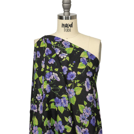 Balenciaga Italian Purple, Vibrant Green and Black Violets Wool Crepe