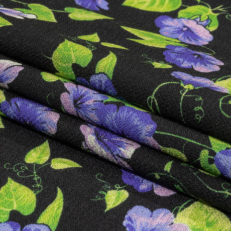 Balenciaga Italian Purple, Vibrant Green and Black Violets Wool Crepe