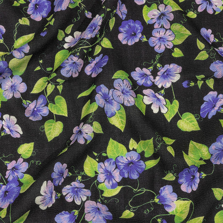 Balenciaga Italian Purple, Vibrant Green and Black Violets Wool Crepe