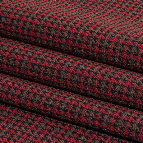 Balenciaga Italian Red, Navy and Brown Checked Stretch Nylon and Viscose Jacquard Knit