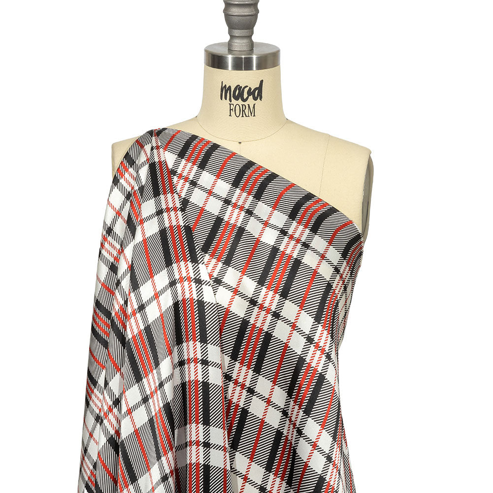 Balenciaga Italian Red, Black and White Plaid Silk Charmeuse