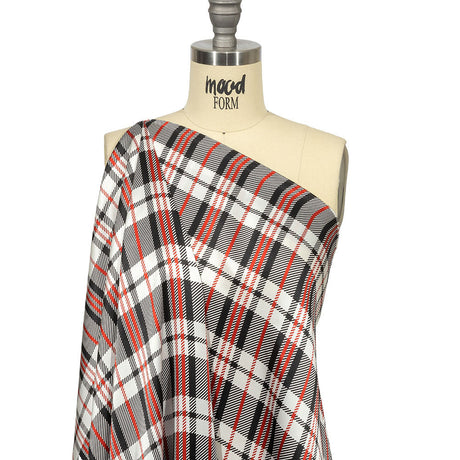 Balenciaga Italian Red, Black and White Plaid Silk Charmeuse