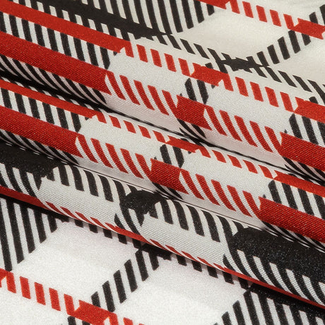 Balenciaga Italian Red, Black and White Plaid Silk Charmeuse