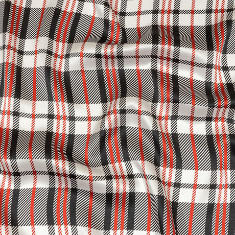 Balenciaga Italian Red, Black and White Plaid Silk Charmeuse