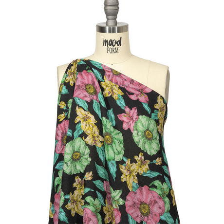 Balenciaga Italian Pink, Yellow and Lime Floral Wool Crepe
