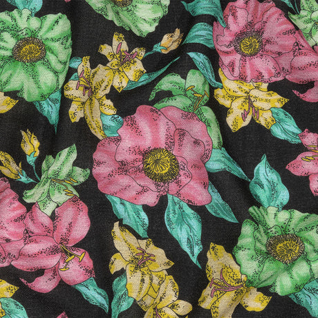 Balenciaga Italian Pink, Yellow and Lime Floral Wool Crepe