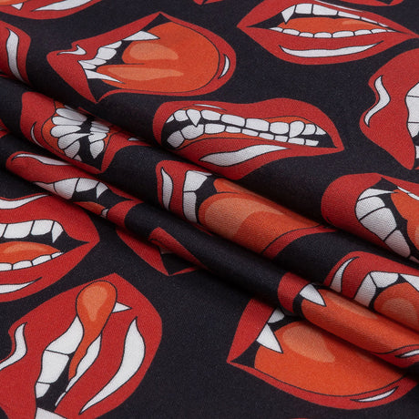 Mercerized Organic Egyptian Cotton Voile - Red and Black Vampire Lips - Toulouse Collection