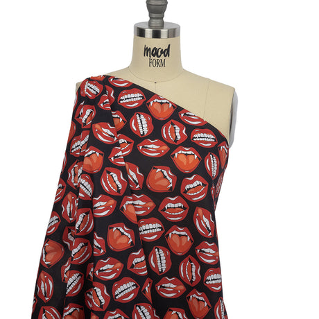 Mercerized Organic Egyptian Cotton Voile - Red and Black Vampire Lips - Toulouse Collection