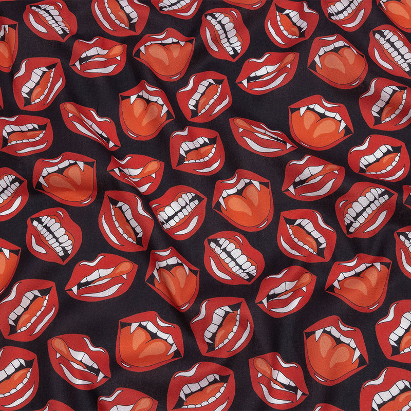 Mercerized Organic Egyptian Cotton Voile - Red and Black Vampire Lips - Toulouse Collection