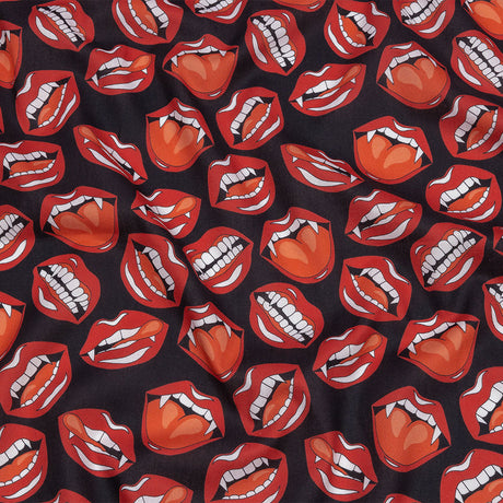 Mercerized Organic Egyptian Cotton Voile - Red and Black Vampire Lips - Toulouse Collection