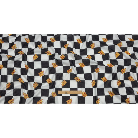 Mercerized Organic Egyptian Cotton Voile - Black, White and Yellow Pizza Check - Toulouse Collection