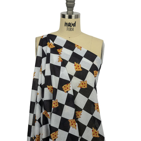 Mercerized Organic Egyptian Cotton Voile - Black, White and Yellow Pizza Check - Toulouse Collection