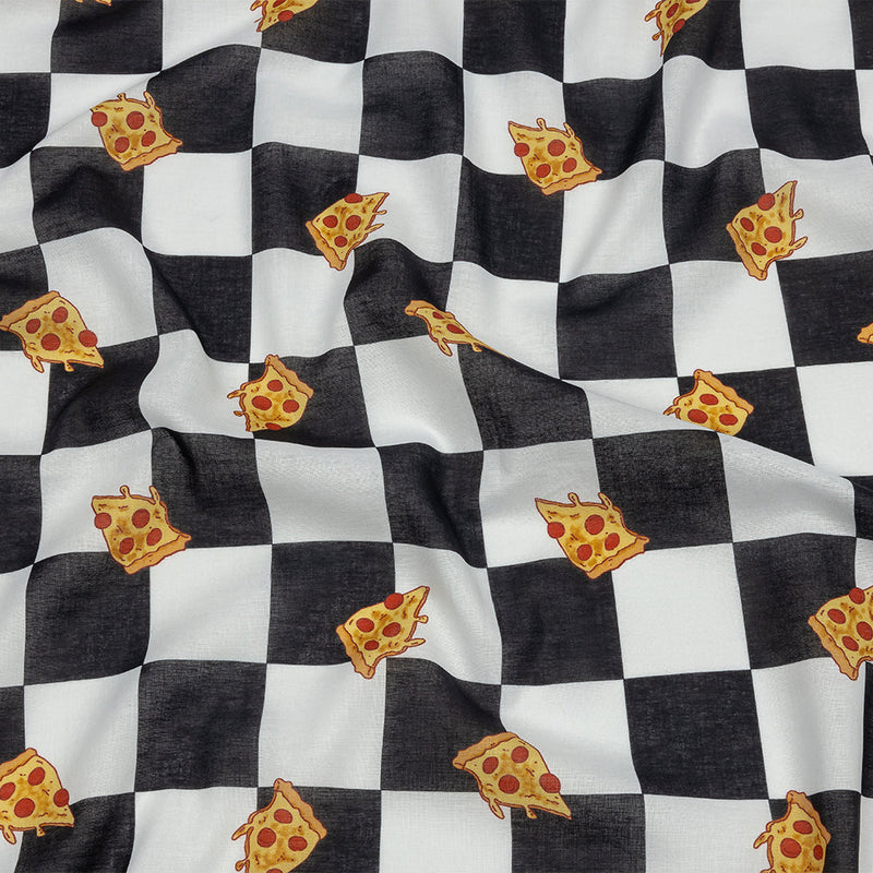 Mercerized Organic Egyptian Cotton Voile - Black, White and Yellow Pizza Check - Toulouse Collection