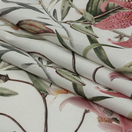 Mercerized Organic Egyptian Cotton Voile - Green, Pink and White Tropical Flowers - Toulouse Collection