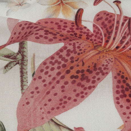 Mercerized Organic Egyptian Cotton Voile - Green, Pink and White Tropical Flowers - Toulouse Collection