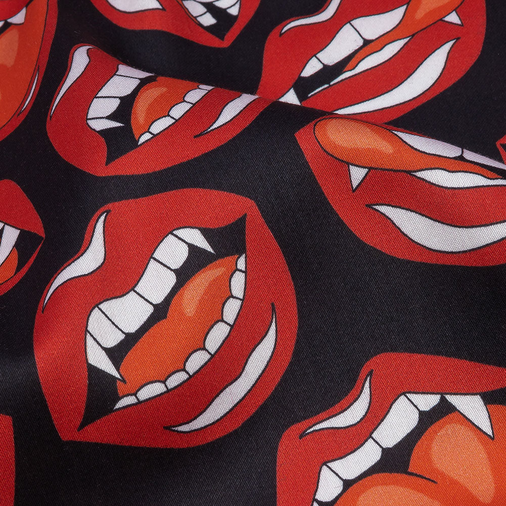 Mercerized Organic Egyptian Cotton Shirting - Red and Black Vampire Lips - Ravello Collection