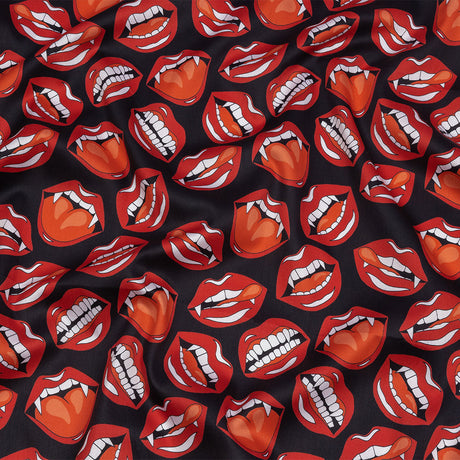 Mercerized Organic Egyptian Cotton Shirting - Red and Black Vampire Lips - Ravello Collection
