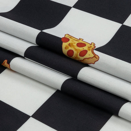 Mercerized Organic Egyptian Cotton Shirting - Black, White and Yellow Pizza Check - Ravello Collection
