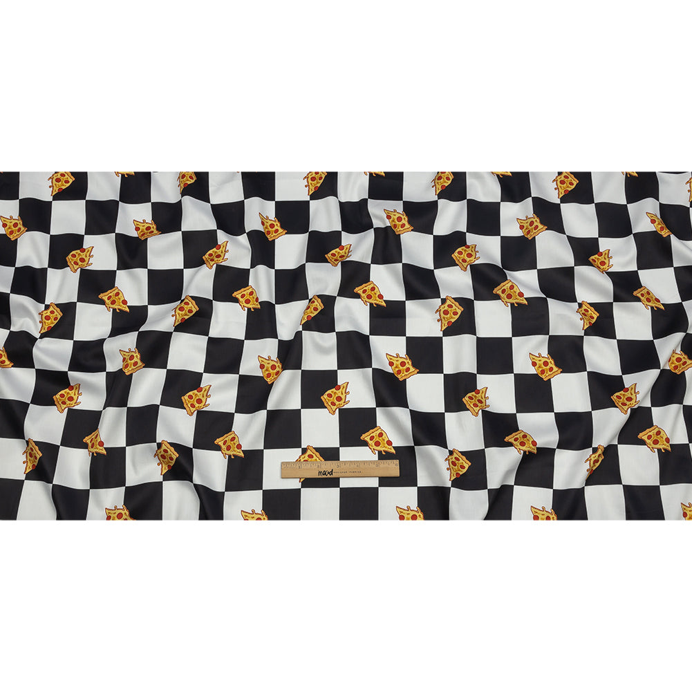 Mercerized Organic Egyptian Cotton Shirting - Black, White and Yellow Pizza Check - Ravello Collection