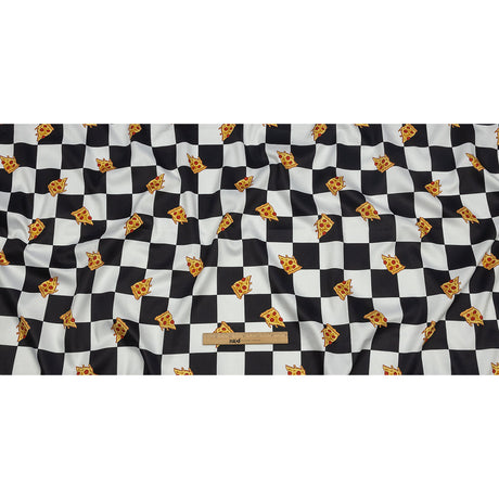 Mercerized Organic Egyptian Cotton Shirting - Black, White and Yellow Pizza Check - Ravello Collection