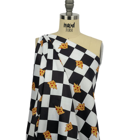 Mercerized Organic Egyptian Cotton Shirting - Black, White and Yellow Pizza Check - Ravello Collection