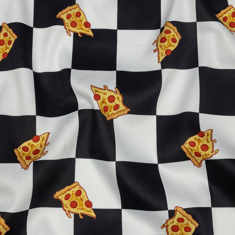 Mercerized Organic Egyptian Cotton Shirting - Black, White and Yellow Pizza Check - Ravello Collection