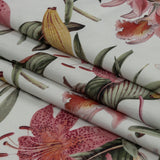 Mercerized Organic Egyptian Cotton Shirting - Green, Pink and White Tropical Flowers - Ravello Collection