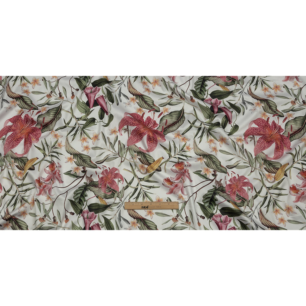 Mercerized Organic Egyptian Cotton Shirting - Green, Pink and White Tropical Flowers - Ravello Collection