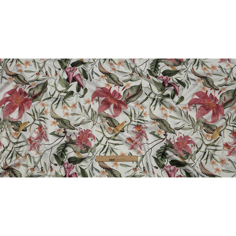 Mercerized Organic Egyptian Cotton Shirting - Green, Pink and White Tropical Flowers - Ravello Collection
