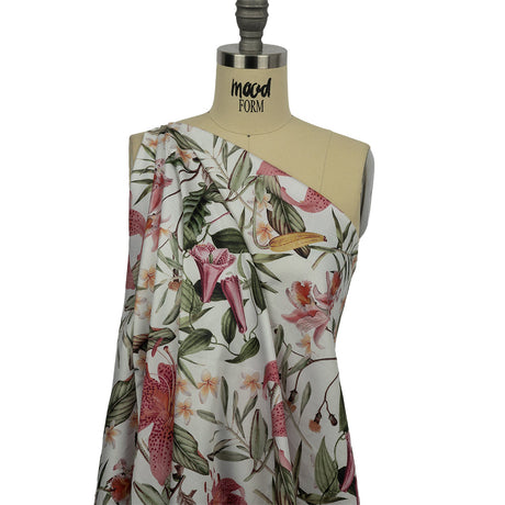 Mercerized Organic Egyptian Cotton Shirting - Green, Pink and White Tropical Flowers - Ravello Collection
