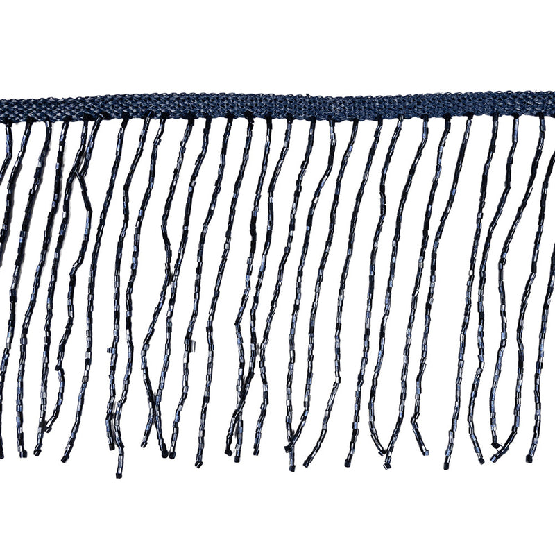 Dark Blue Beaded Fringe on Braided Lip - 5"