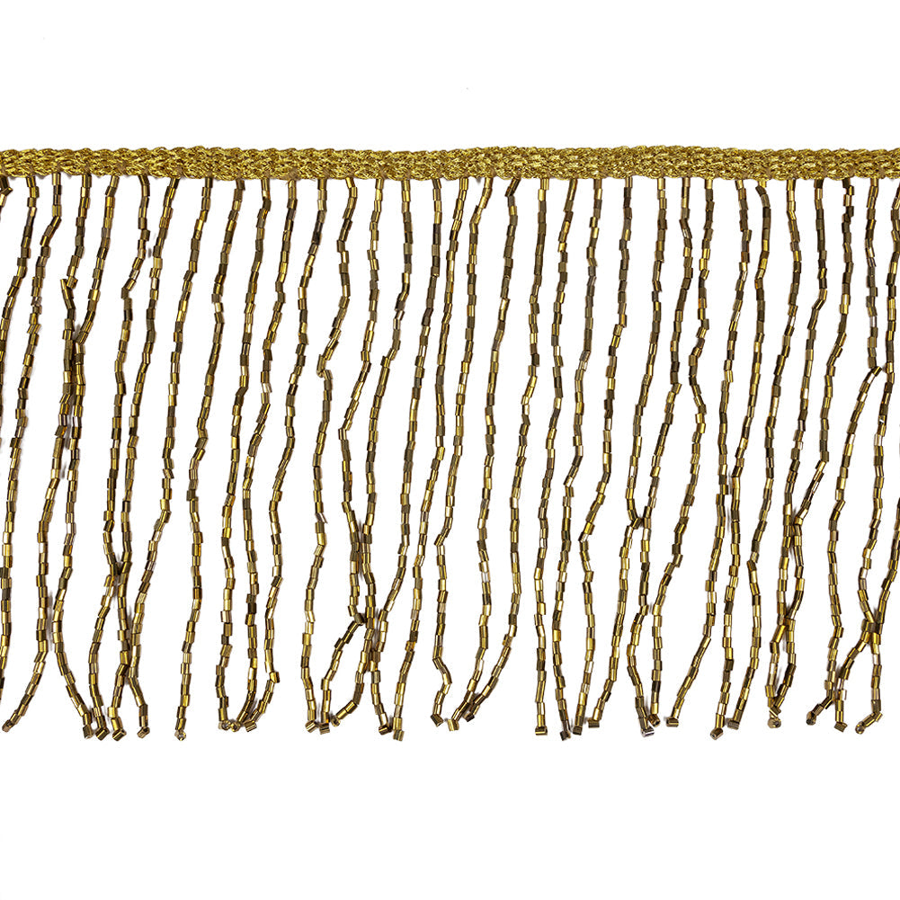 Dark Gold Beaded Fringe on Braided Lip - 5"