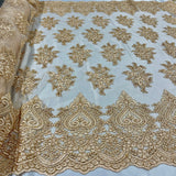 Embroidered Lace Fabric on Polyester Net Mesh
