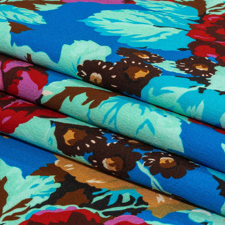 Balenciaga Italian Blue, Mustard and Red Roses Stretch Cotton Twill