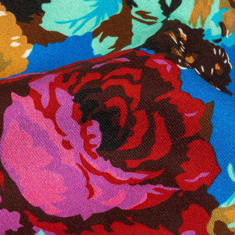 Balenciaga Italian Blue, Mustard and Red Roses Stretch Cotton Twill