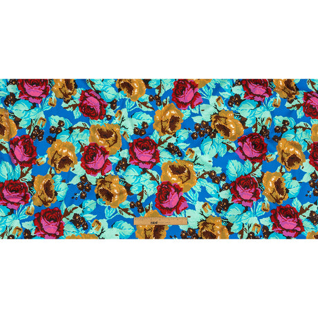 Balenciaga Italian Blue, Mustard and Red Roses Stretch Cotton Twill
