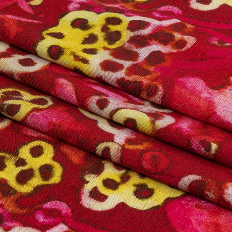 Balenciaga Italian Hot Pink and Yellow Abstracted Watercolor Flowers Stretch Cotton Jersey