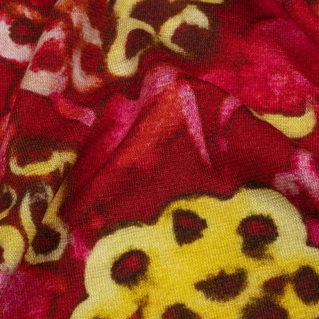 Balenciaga Italian Hot Pink and Yellow Abstracted Watercolor Flowers Stretch Cotton Jersey