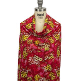 Balenciaga Italian Hot Pink and Yellow Abstracted Watercolor Flowers Stretch Cotton Jersey