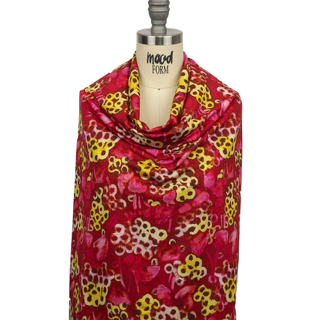 Balenciaga Italian Hot Pink and Yellow Abstracted Watercolor Flowers Stretch Cotton Jersey