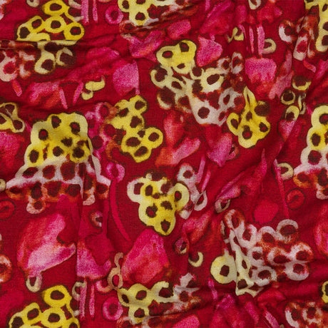 Balenciaga Italian Hot Pink and Yellow Abstracted Watercolor Flowers Stretch Cotton Jersey