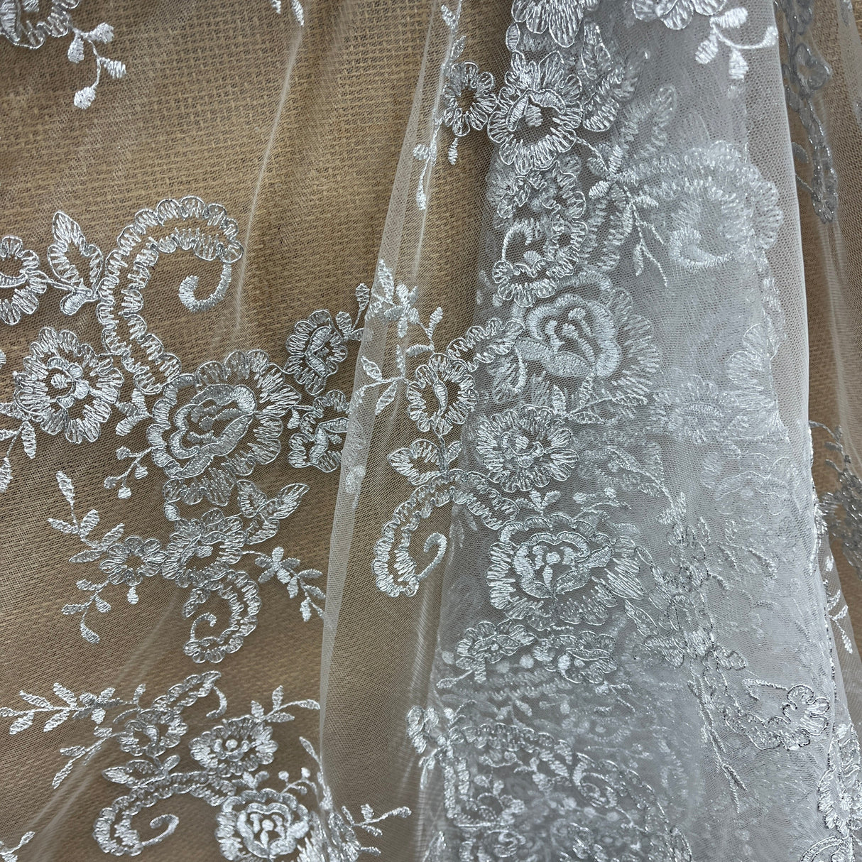 Embroidered Bridal Lace Ivory Silver